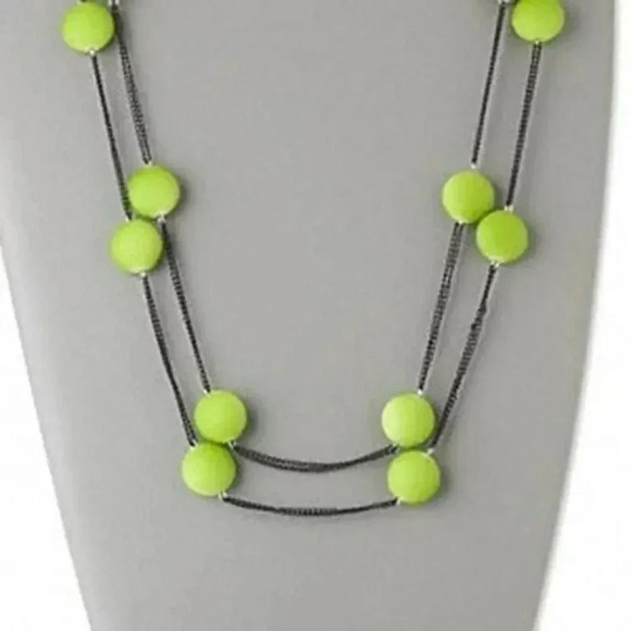 PinkDiva Jewelry - Long Retro 63" Single Strand Black Metal Chain & Lime Green Beads Necklace
